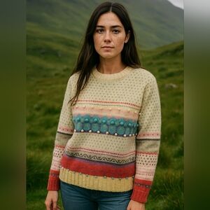 Vintage Lady Clansman 100% Scottish Shetland Wool Sweater - M | Pastel Fair Isle